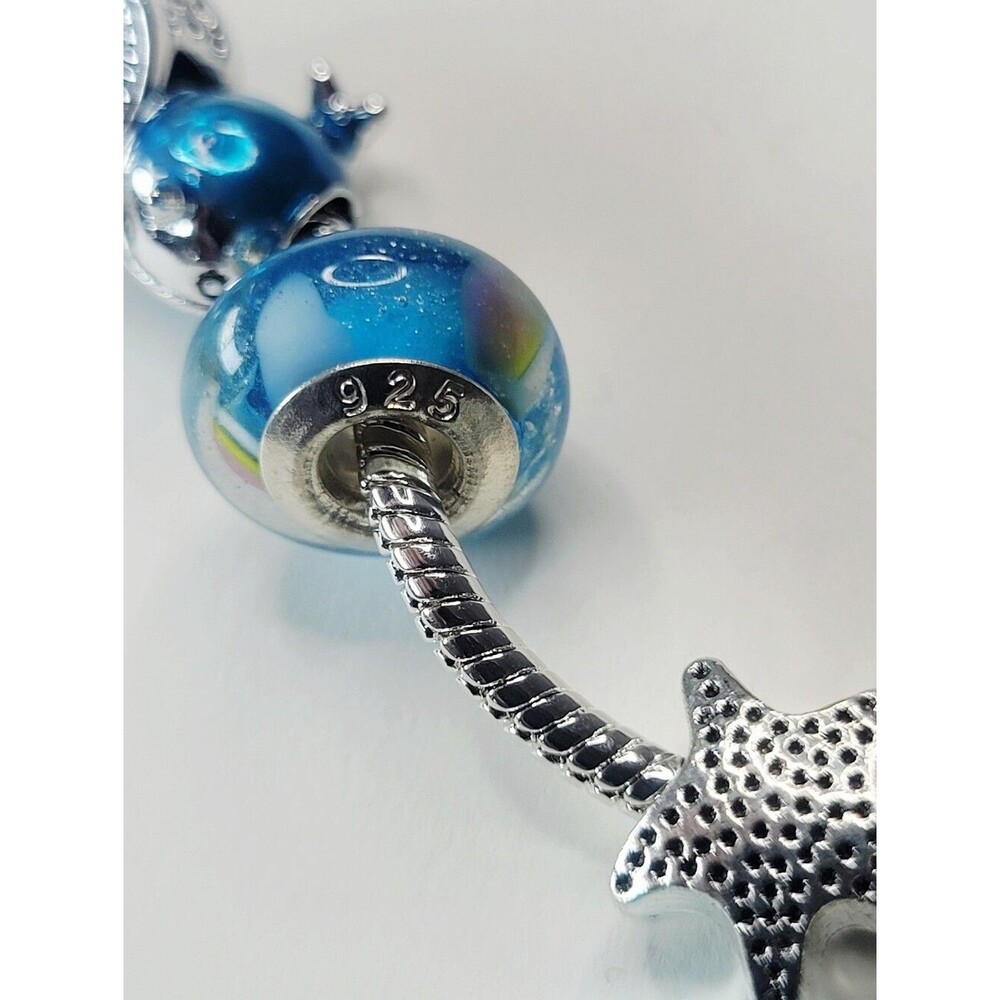 NWT S925 Pandora Style Charm Bracelet Nautilus Shell, Aqua Blue Ocean Charms - Picture 6 of 9